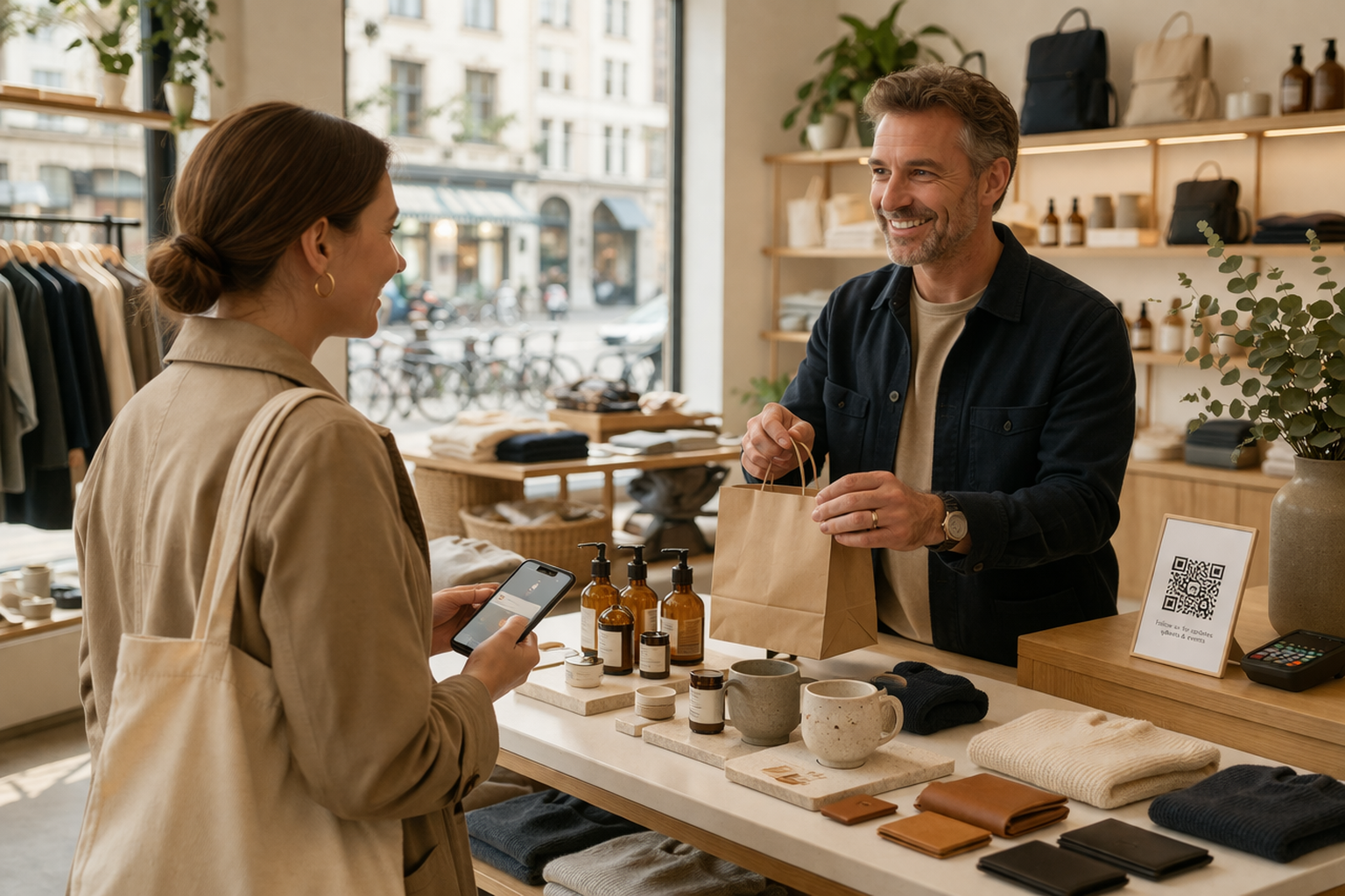 Merchant helping a shopper in store